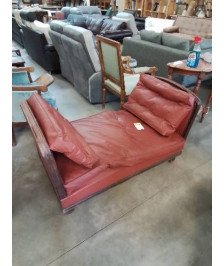 LIT DE REPOS BOIS CAPITONNÉ SKAÏ GRENAT ART DÉCO 