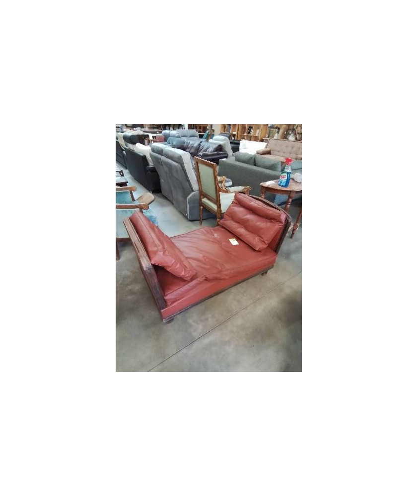 LIT DE REPOS BOIS CAPITONNÉ SKAÏ GRENAT ART DÉCO 