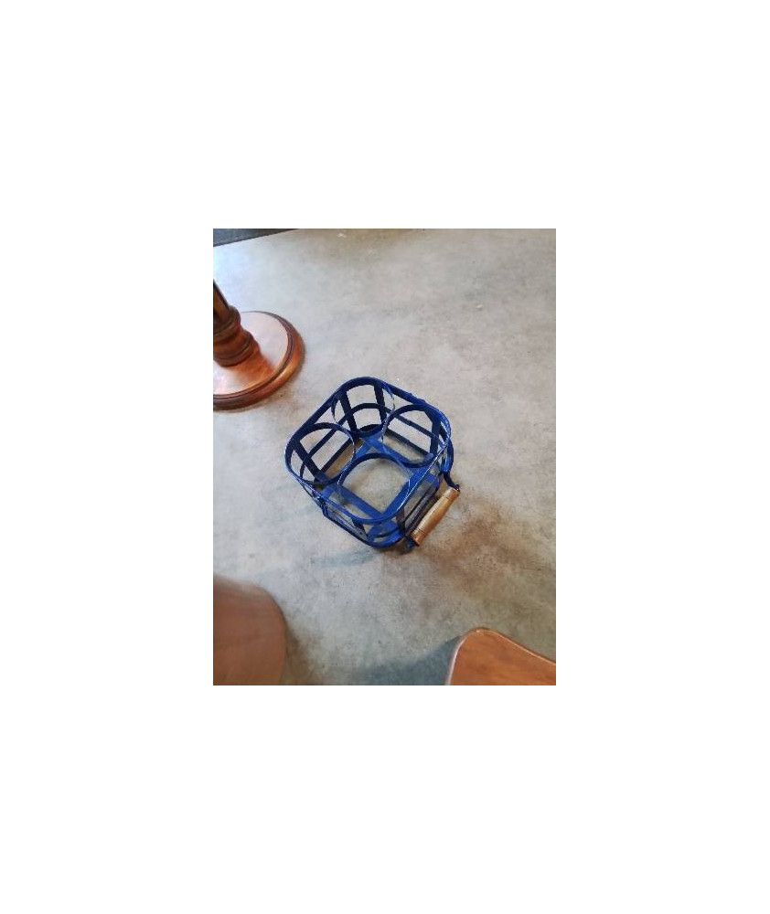 PORTE BOUTEILLES MÉTAL BLEU ANSE BOIS 4 BTS