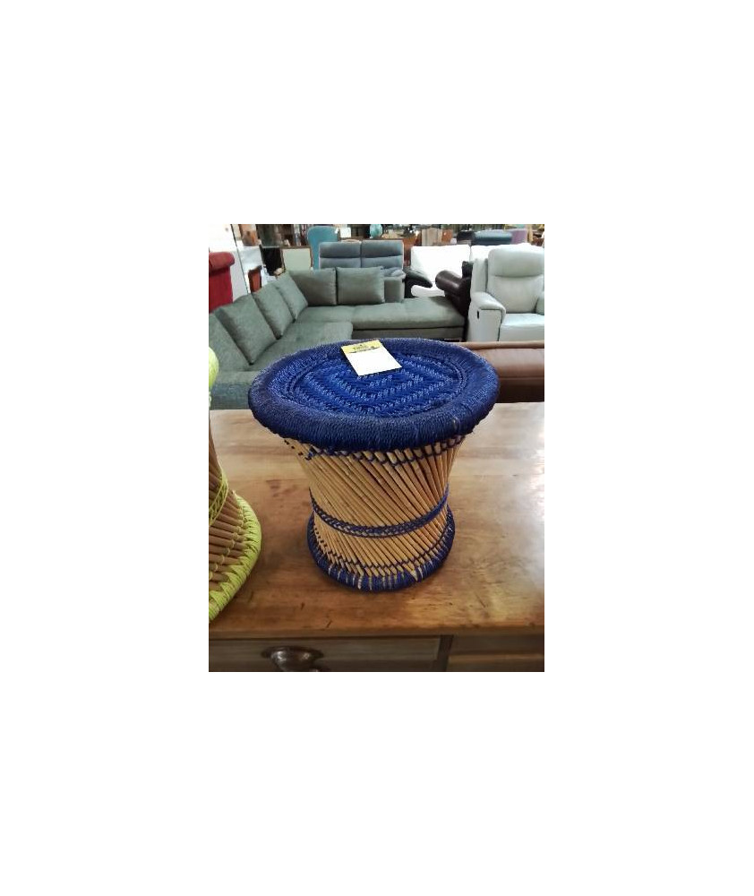 TABOURET ROTIN ET CORDAGE BLEU