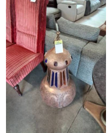 LANTERNE ORIENTALE CUIVRE ET VERRE TEINTÉ 