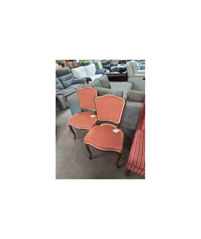 PAIRE DECHAISE DOSSIER MOUSTACHE BOIS CAPITONNÉ TISSU ORANGÉ 