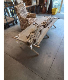 LIT DE CAMP MILITAIRE FRANÇAIS BOIS ET TOILE 