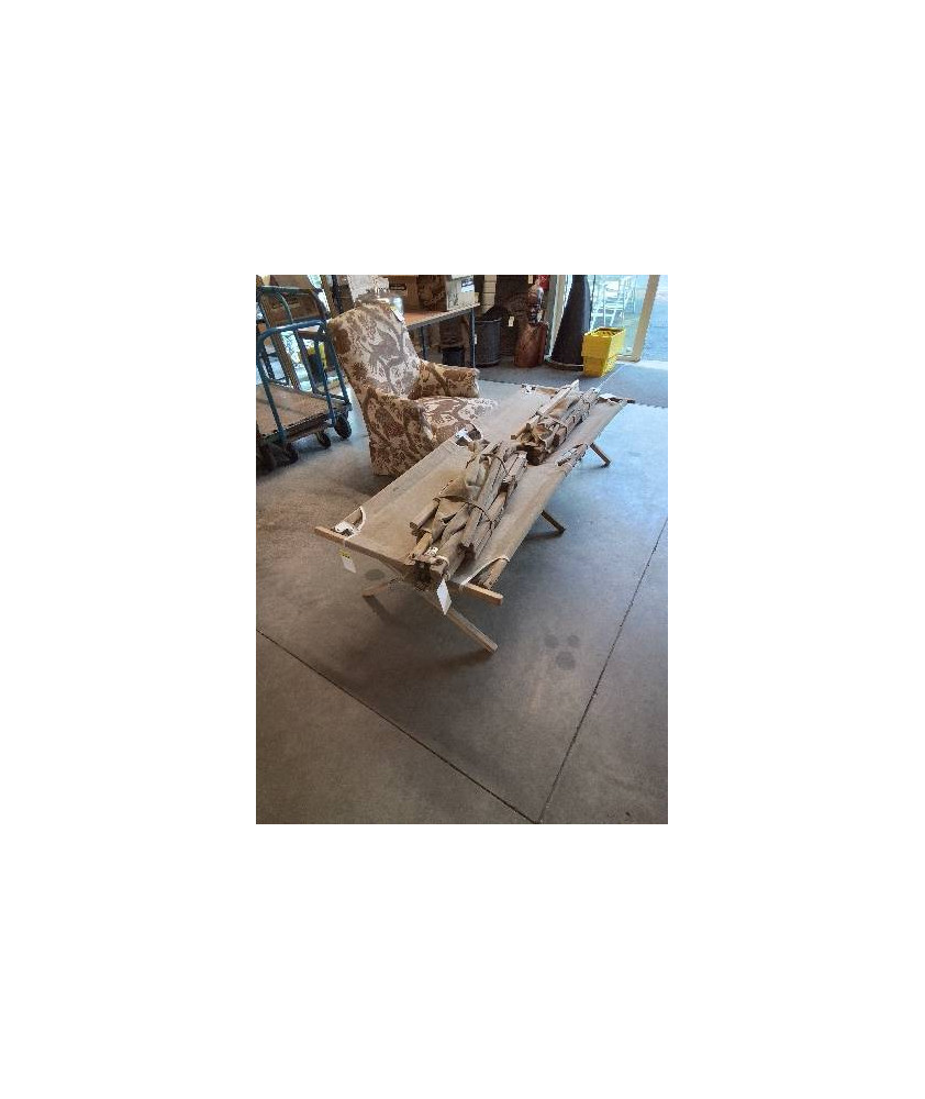 LIT DE CAMP MILITAIRE FRANÇAIS BOIS ET TOILE 