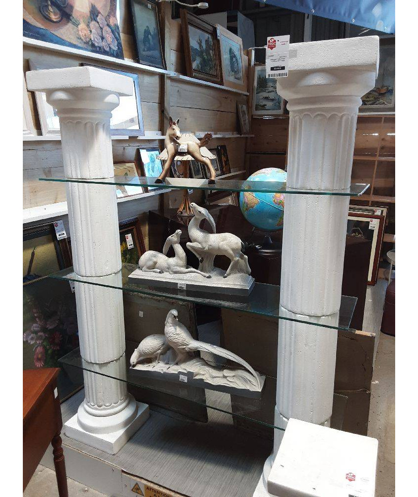 ETAGERE 2 COLONNES PLATEAUX EN VERRE