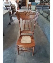 CHAISE WINDSOR  CHENE SCULPTÉ ASSISE CANNEE DÉBUT XXE 