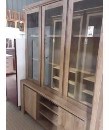 MEUBLE 2 CORPS HAUT 3 PORTES VITRÉES COULEUR CHENE CLAIR