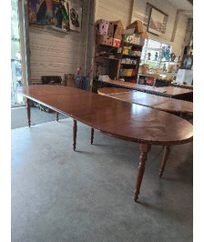 TABLE RONDE EXTENSIBLE A ABATTANTS BOIS 6 PIEDS 120X76CM 4 RALLONGES 45CM