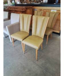 4 CHAISES BOIS CLAIR CAPITONNÉ SKAÏ VERT ANNÉES 50