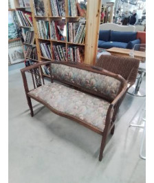 CANAPÉ ART NOUVEAU BOIS SCULPTÉ ASSISE TISSU FLEURI 