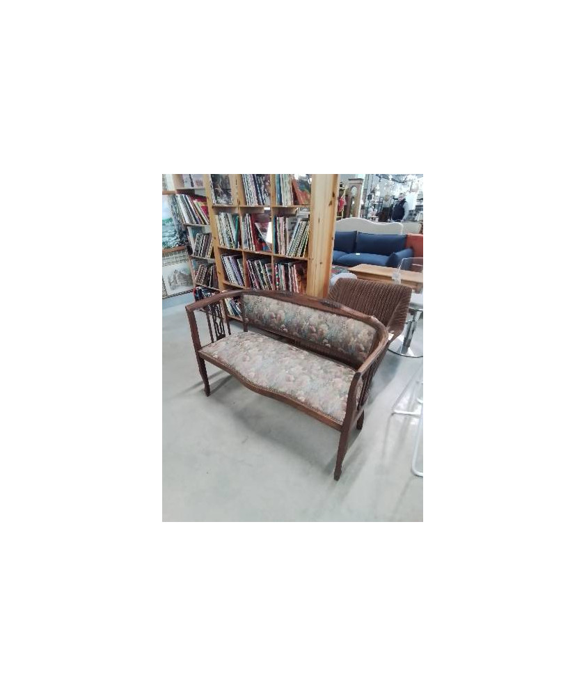 CANAPÉ ART NOUVEAU BOIS SCULPTÉ ASSISE TISSU FLEURI 