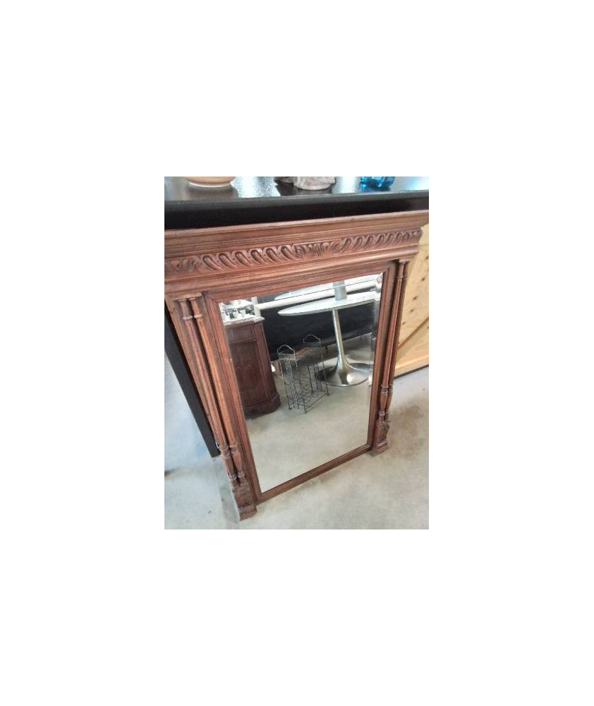 MIROIR RECTANGULAIRE A COLONNES BOIS SCULPTÉ FIN XIXE 