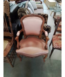 CABRIOLET BOIS CLAIR ASSISE ET DOSSIER CAPITONNÉ TISSU VIEUX ROSE STYLE RÉGENCE 