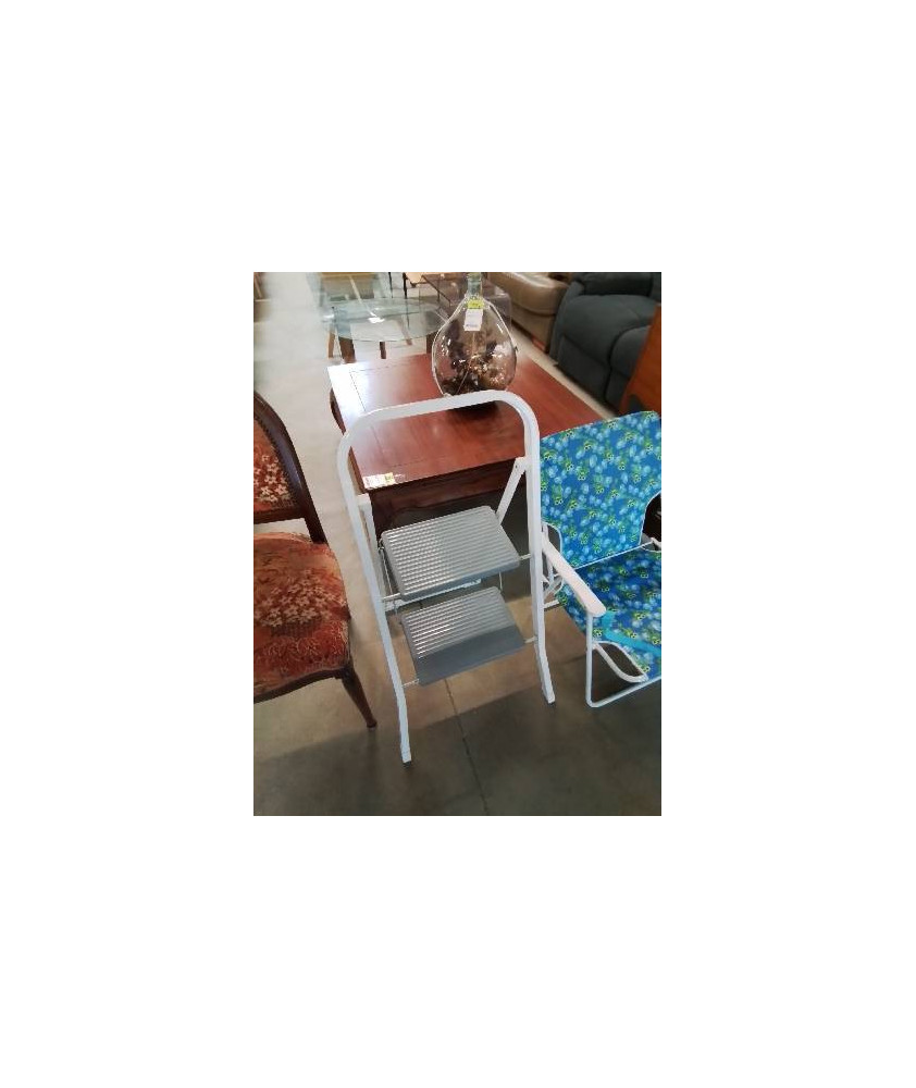 ESCABEAU MÉTAL BLANC ET GRIS 2 MARCHES 