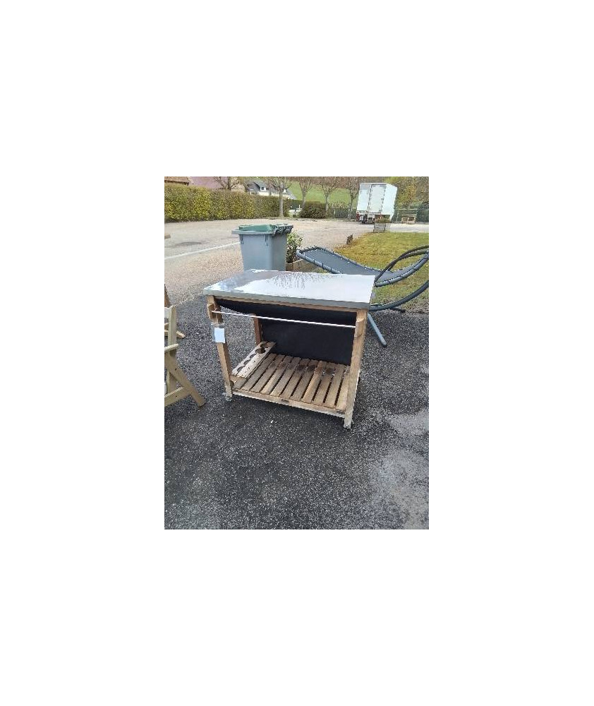 DESSERTE D EXTERIEUR POUR PLANCHA TECK PLATEAU INOX ENO