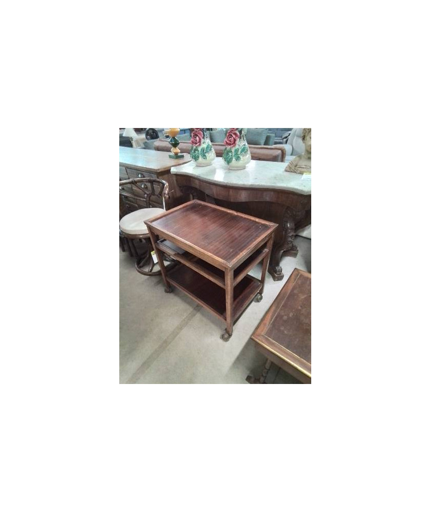 DESSERTE A ROULETTES ACAJOU 3 NIVEAUX ANNÉES 50