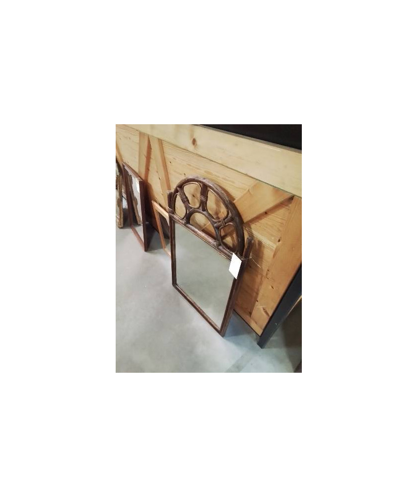 MIROIR CINTRÉ ROTIN ET VANNERIE ANNÉES 60