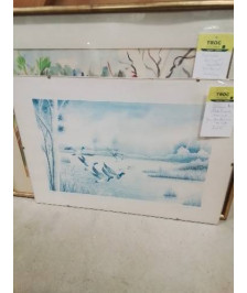 GRAVURE VOL DE CANARDS SAUVAGES JEAN YVES CHAVAIS (XX-XXI)