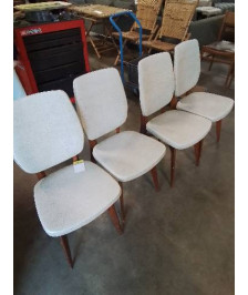 4 CHAISES BOIS ASSISE ET DOSSIER CAPITONNÉ SKAÏ ECRU ANNÉES 50