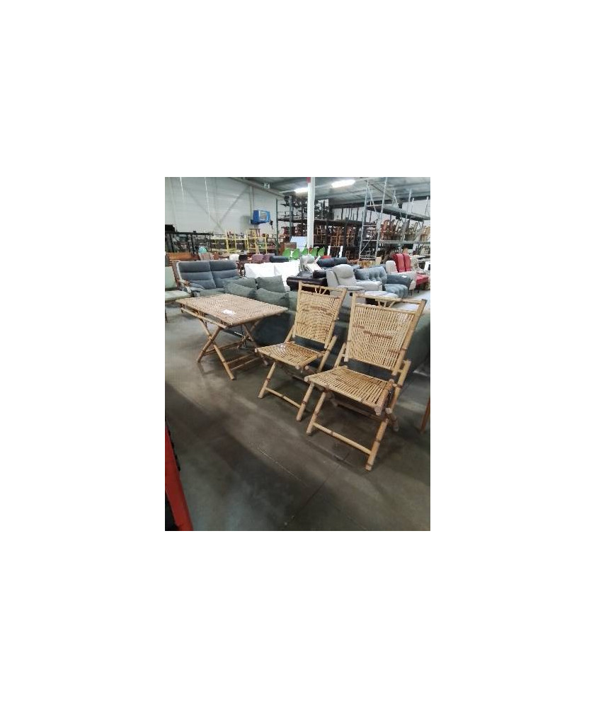 ENSEMBLE 3 PIÈCES 1 TABLE ET 2 CHAISES PLIANTES BAMBOU