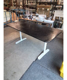 TABLE RECTANGULAIRE PIÈTEMENT MÉTAL BLANC RÉGLABLE HAUTEUR PLATEAU BOIS NOIR WENGÉ IKEA 160X80X73CM 