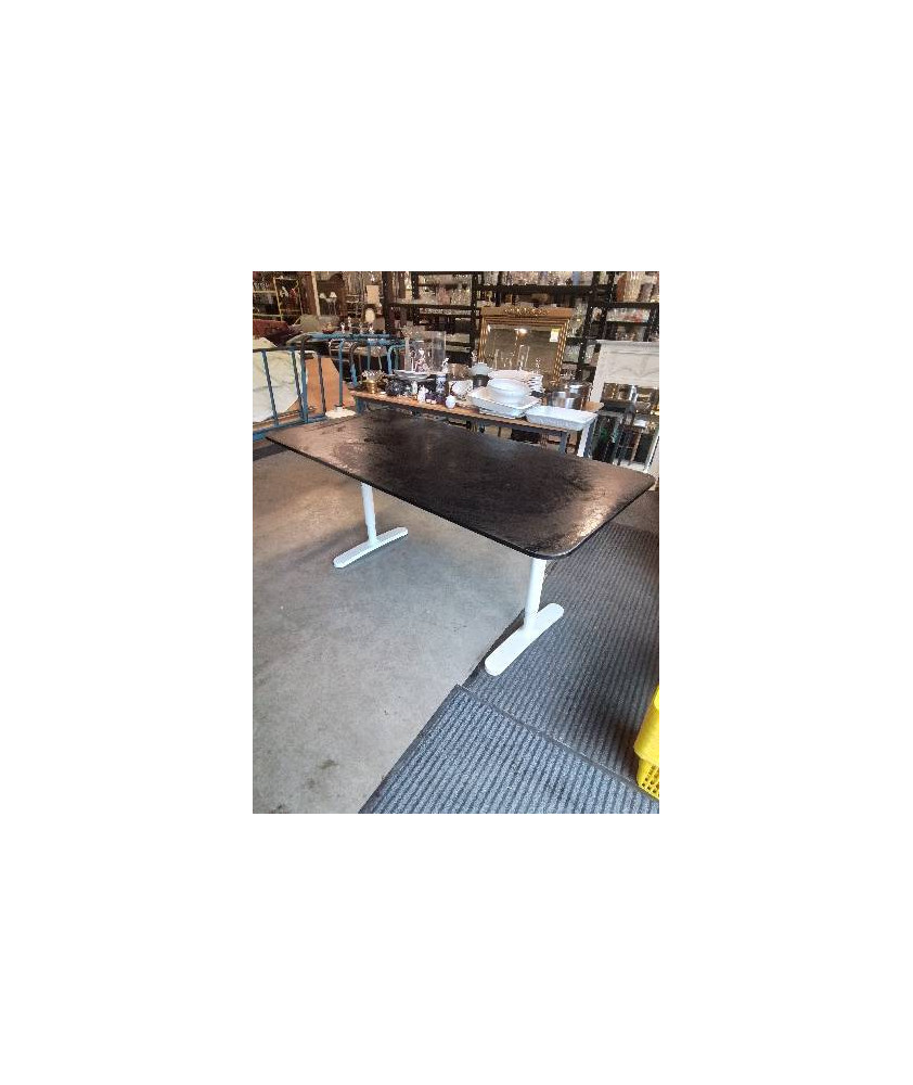 TABLE RECTANGULAIRE PIÈTEMENT MÉTAL BLANC RÉGLABLE HAUTEUR PLATEAU BOIS NOIR WENGÉ IKEA 160X80X73CM 