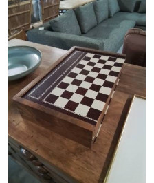 MALETTE DE JEUX DAMES BACKGAMMON BOIS 