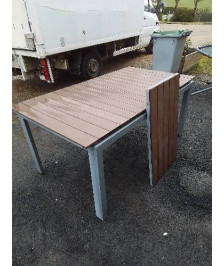TABLE DE JARDIN EXTENSIBLE PIÈTEMENT ALU PLATEAU BOIS AJOURÉ 165X90X70CM 1 RALLONGE 51CM