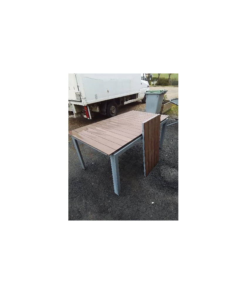 TABLE DE JARDIN EXTENSIBLE PIÈTEMENT ALU PLATEAU BOIS AJOURÉ 165X90X70CM 1 RALLONGE 51CM
