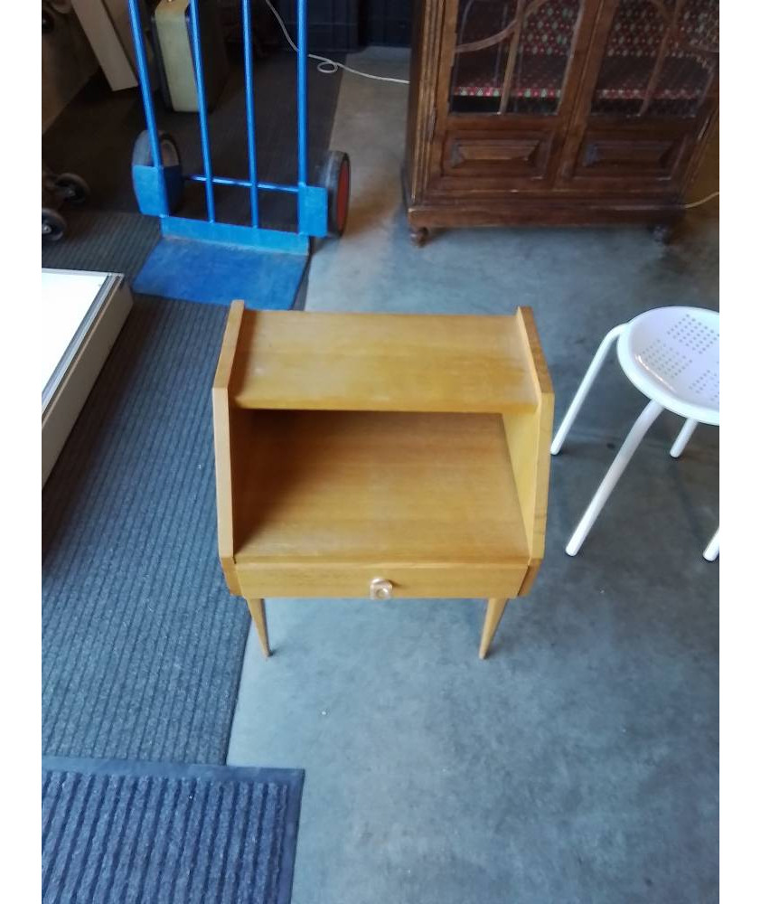 CHEVET ANNÉES 60 1 NICHE 1TIROIR BOIS CLAIR