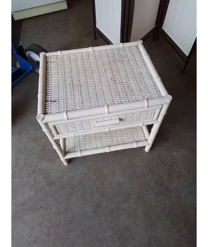 CHEVET ROTIN ET VANNERIE BLANC 1 TIROIR