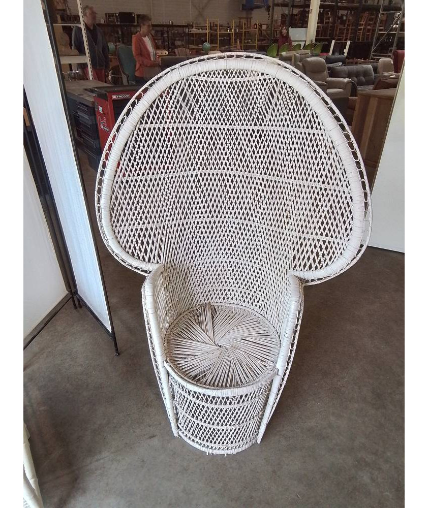 FAUTEUIL VANNERIE BLANC HAUT DOSSIER 