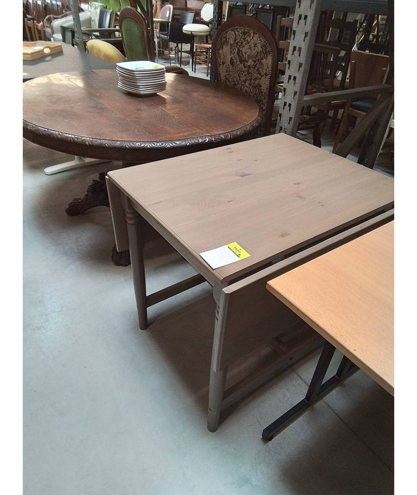 TABLE RECTANGULAIRE ABATTANTS PIN TAUPE 1 TIROIR