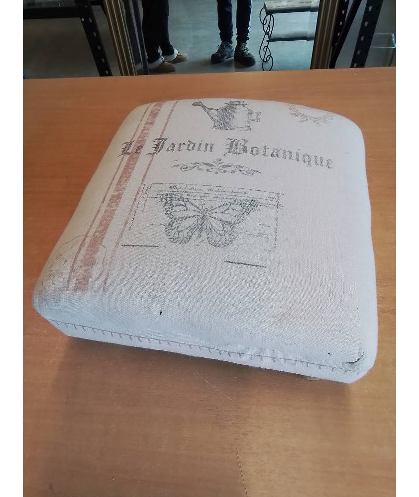 REPOSE PIEDS BOIS CAPITONNÉ TISSU ECRU LE JARDIN BOTANIQUE 
