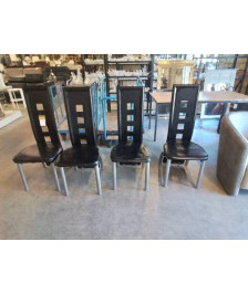 4 CHAISES PU NOIR PIEDS MÉTAL GRIS 