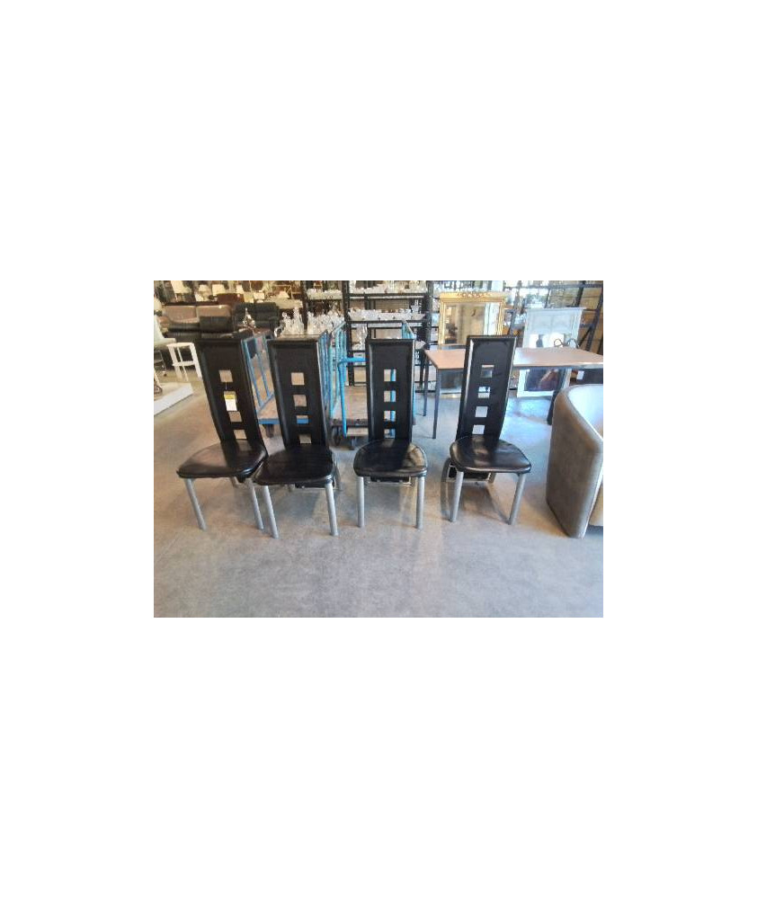 4 CHAISES PU NOIR PIEDS MÉTAL GRIS 