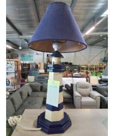 LAMPE PHARE BOIS BLANC ET BLEU AJ BLEU