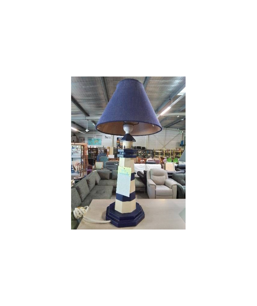 LAMPE PHARE BOIS BLANC ET BLEU AJ BLEU