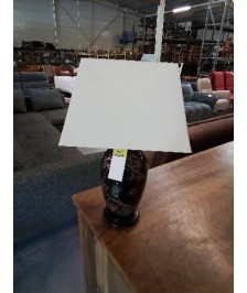 LAMPE STYLE ASIATIQUE CÉRAMIQUE NOIR AUX FLEURS SOCLE BOIS NOIR AJ ECRU 