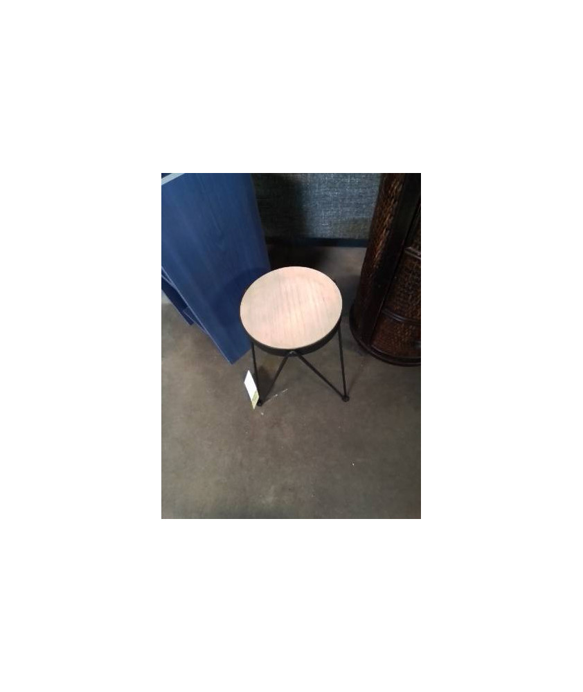 PORTE PLANTE ROND PIÈTEMENT MÉTAL NOIR DESSUS BOIS CLAIR