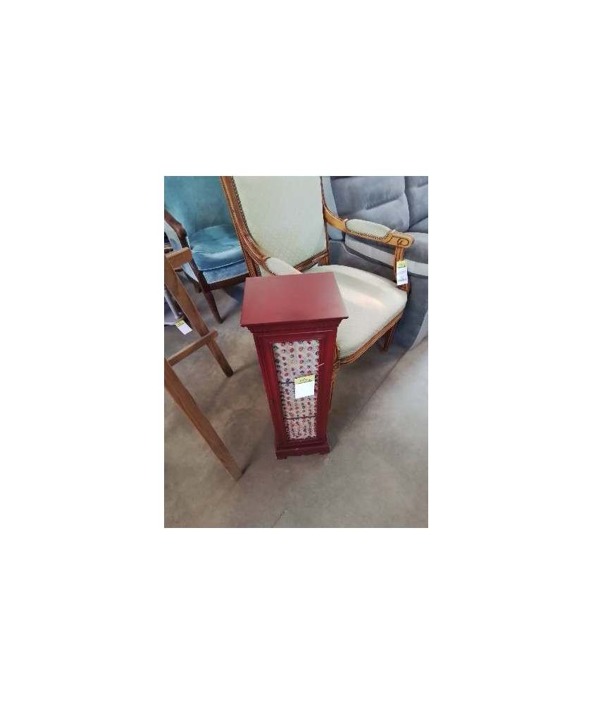 MEUBLE RANGE CD’S BOIS ROUGE 1 PORTE GRILLAGÉ 