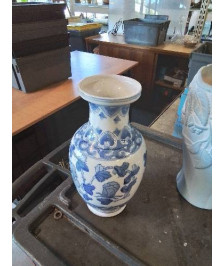 VASE CÉRAMIQUE ECRU BLEU AUX FLEURS 