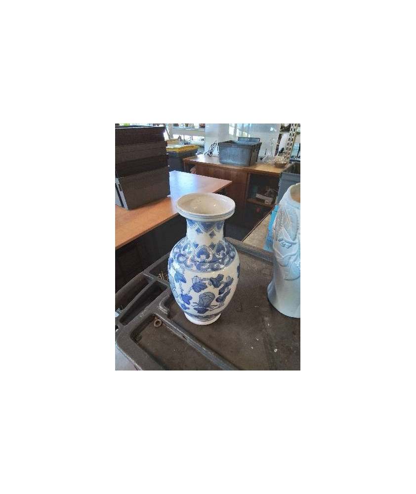 VASE CÉRAMIQUE ECRU BLEU AUX FLEURS 