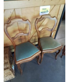 CHAISE BOIS ASSISE TISSU VERT DOSSIER ÉCHANCRÉ NAPOLÉON III