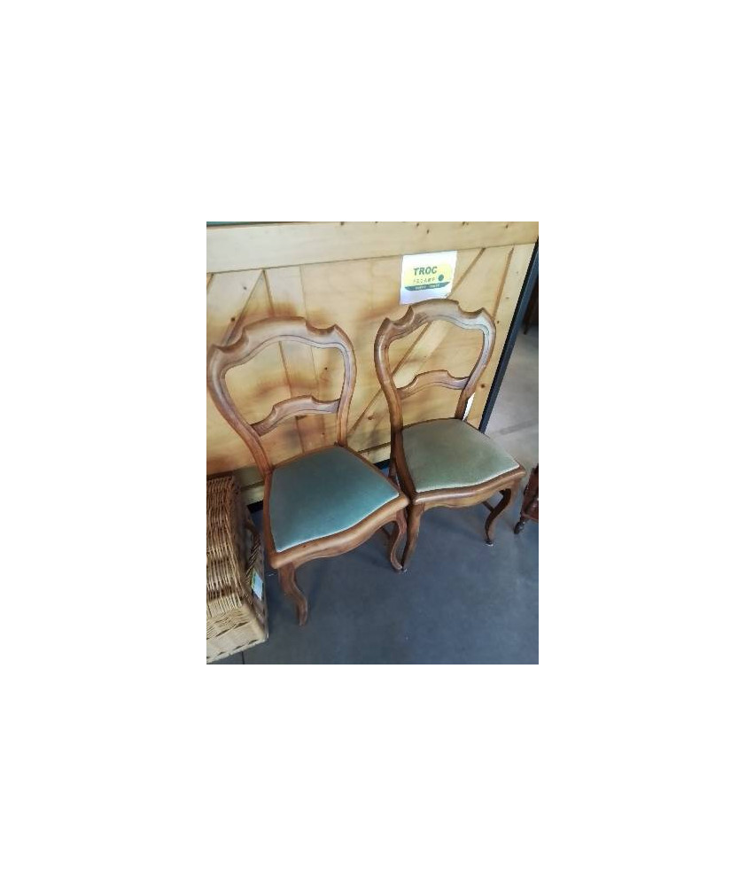 CHAISE BOIS ASSISE TISSU VERT DOSSIER ÉCHANCRÉ NAPOLÉON III