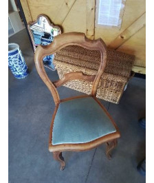 CHAISE BOIS ASSISE CAPITONNÉ BLEU DOSSIER ÉCHANCRÉ NAPOLÉON III 