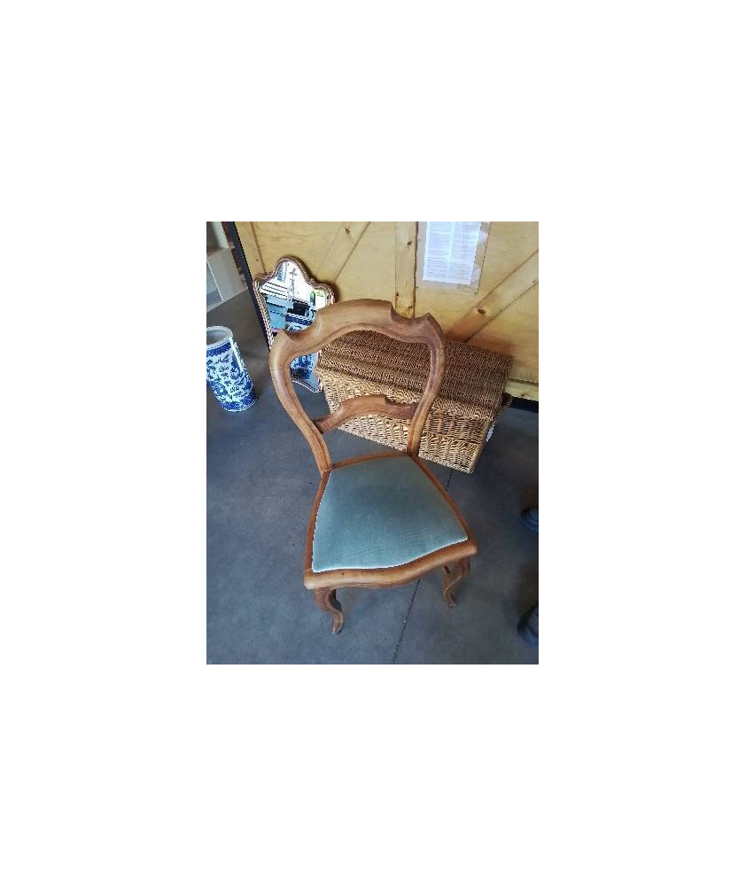 CHAISE BOIS ASSISE CAPITONNÉ BLEU DOSSIER ÉCHANCRÉ NAPOLÉON III 