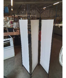 PARAVENT 3  FEUILLES MÉTAL NOIR ET TISSU ECRU