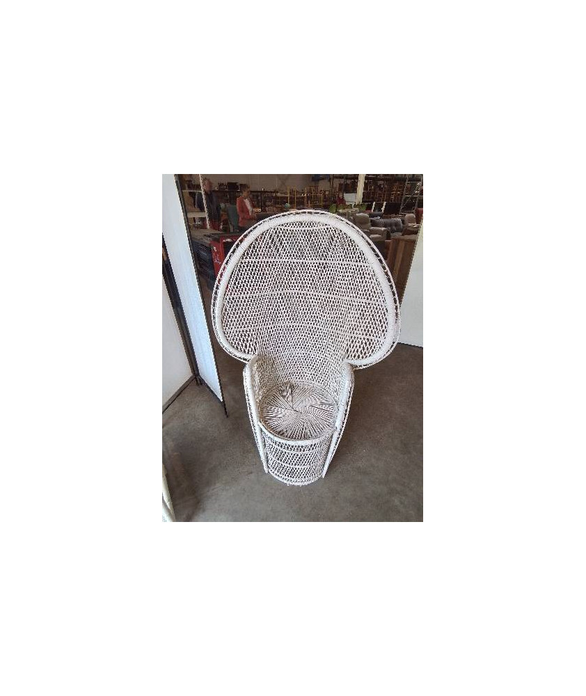 FAUTEUIL VANNERIE BLANC HAUT DOSSIER 