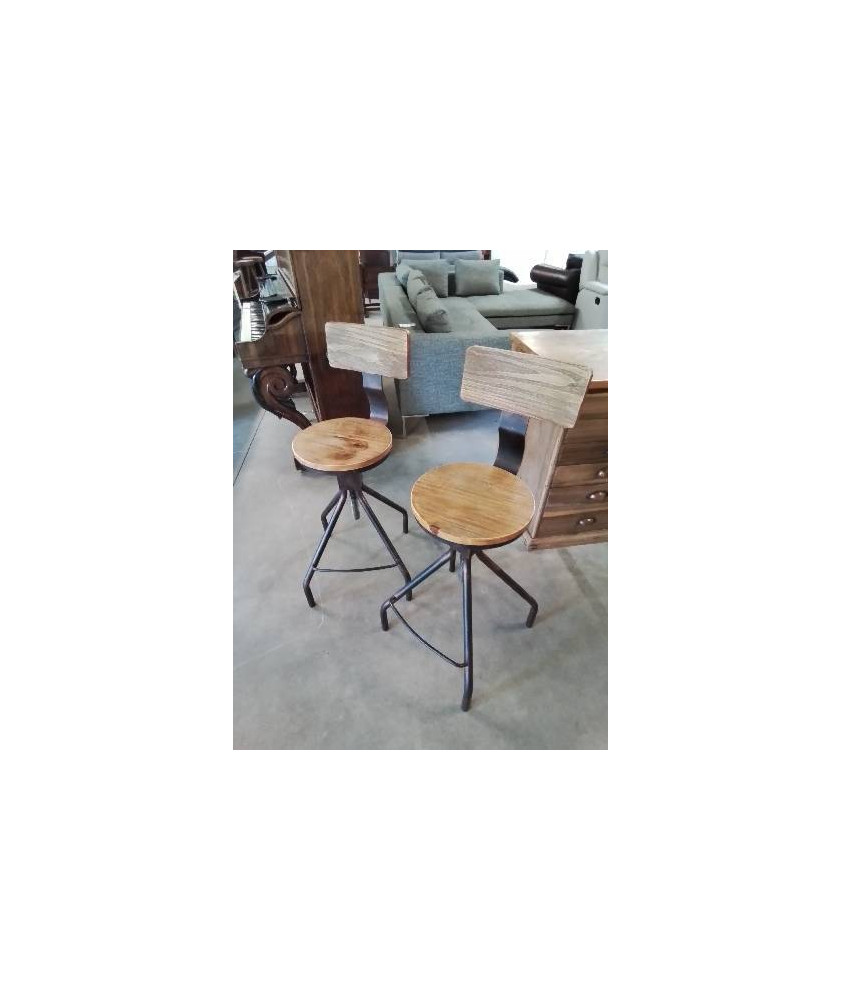PAIRE DE TABOURETS DE BAR A VIS PIÈTEMENT MÉTAL MARRON ASSISE ET DOSSIER BOIS CLP TRADING GMBH
